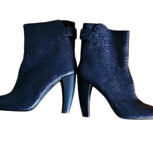 Tibi New York Black High Heel Ankle Snake Embossed Leather Boots Size 9